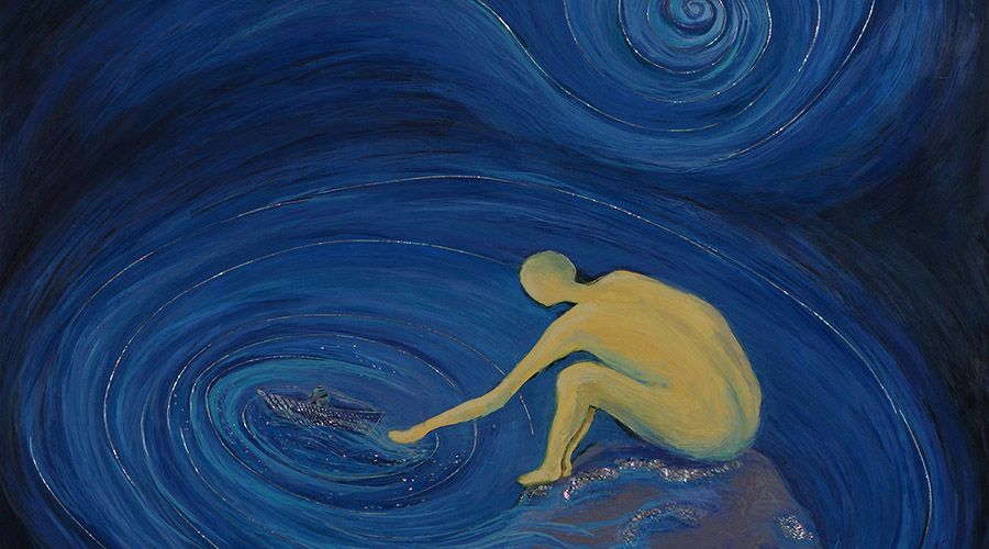 Beyond I, 2013, Mother of Pearl and Ottchil on Wood Panel, 23.5 x 28.3